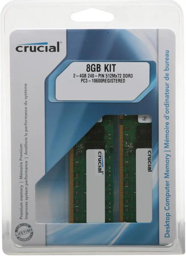 Alt view image 3 of 3 - Crucial 8GB (2 x 4GB) ECC Registered DDR3 1333 (PC3 10600) Server Memory Model CT2KIT51272BB1339