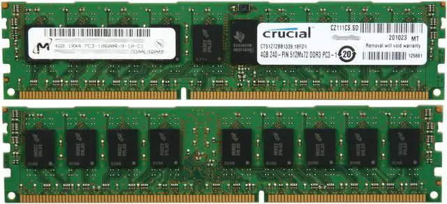 Alt view image 2 of 3 - Crucial 12GB (3 x 4GB) ECC Registered DDR3 1333 (PC3 10600) Server Memory Model CT3KIT51272BB1339