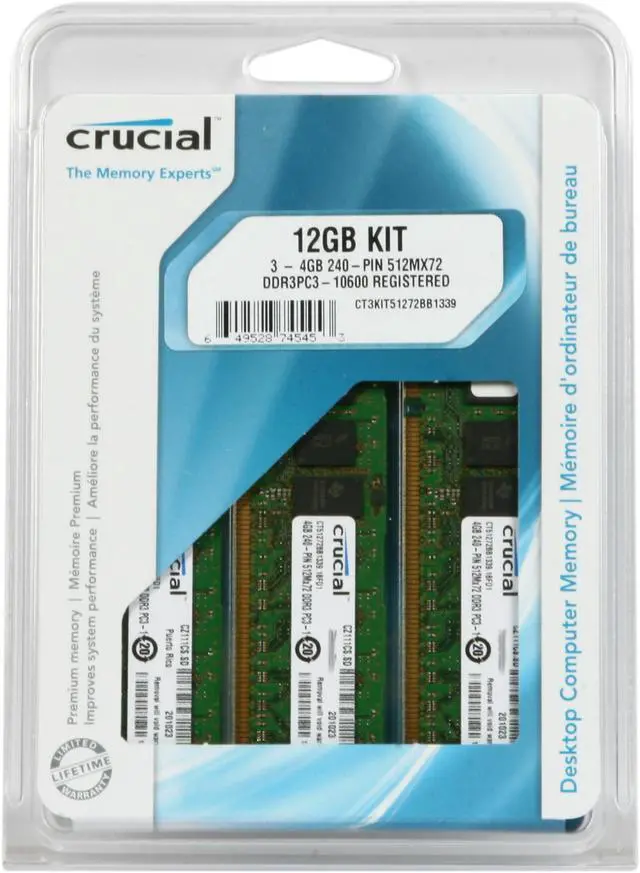 Alt view image 3 of 3 - Crucial 12GB (3 x 4GB) ECC Registered DDR3 1333 (PC3 10600) Server Memory Model CT3KIT51272BB1339