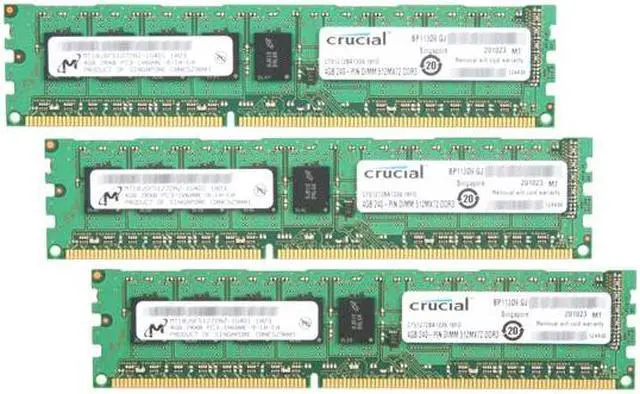 Main image of Crucial 12GB (3 x 4GB) ECC Unbuffered DDR3 1333 (PC3 10600) Server Memory Model CT3KIT51272BA1339