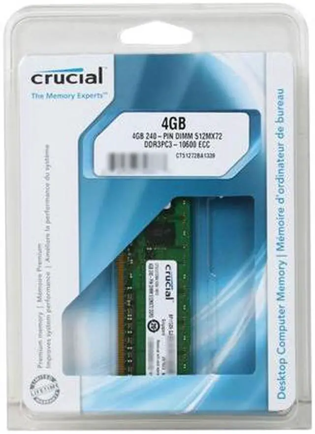 Alt view image 3 of 3 - Crucial 4GB ECC Unbuffered DDR3 1333 (PC3 10600) Server Memory Model CT51272BA1339