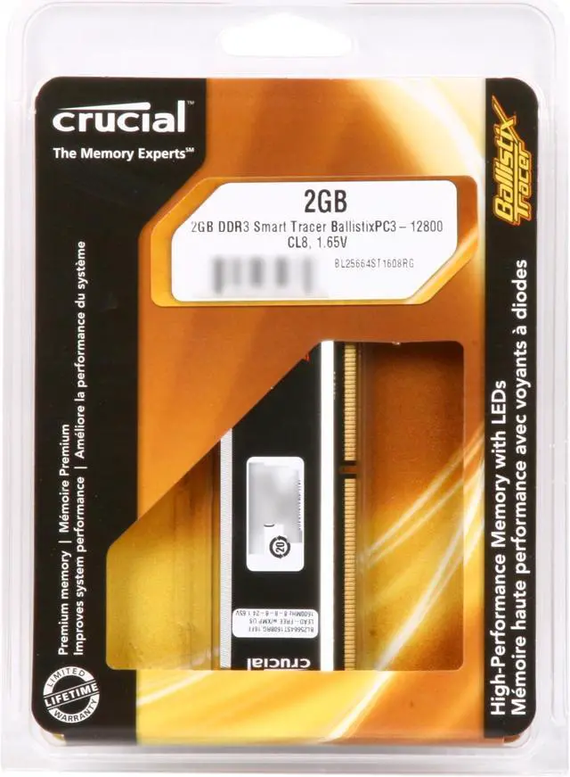 Alt view image 3 of 3 - Crucial Ballistix Smart Tracer 2GB DDR3 1600 (PC3 12800) Desktop Memory with Red/Green LEDs Model BL25664ST1608RG