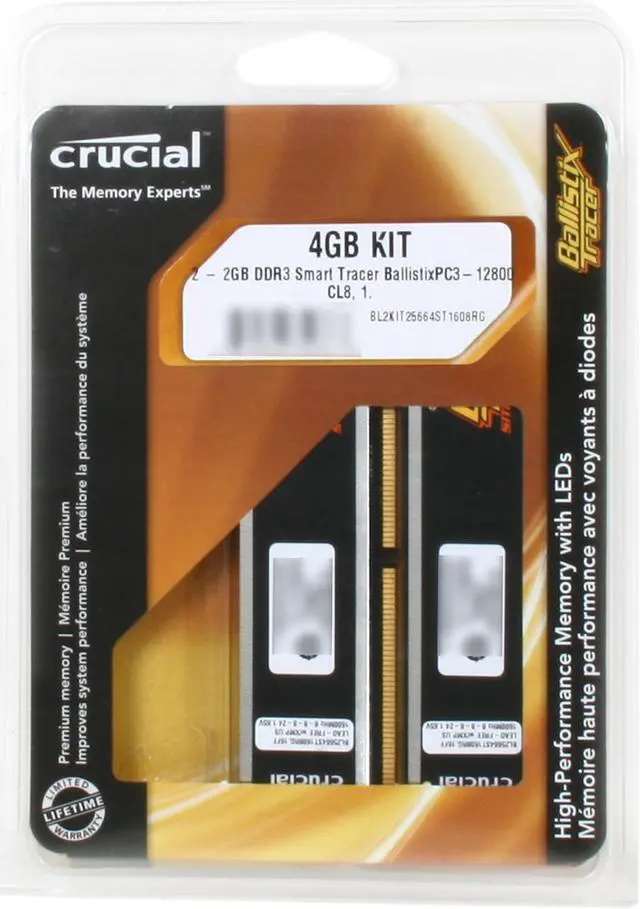 Alt view image 3 of 3 - Crucial Ballistix Smart Tracer 4GB (2 x 2GB) DDR3 1600 (PC3 12800) Desktop Memory with Red/Green LEDs Model BL2KIT25664ST1608RG