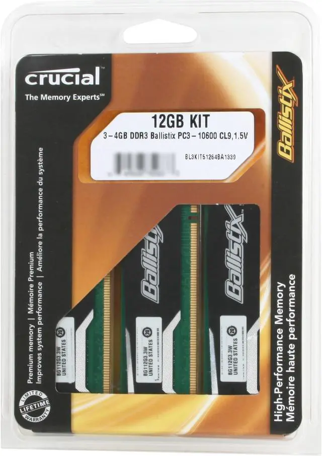 Alt view image 3 of 3 - Crucial Ballistix Sport 12GB (3 x 4GB) DDR3 1333 Desktop Memory Model BL3KIT51264BA1339