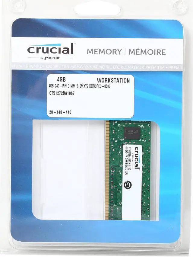Alt view image 3 of 3 - Crucial 4GB ECC Unbuffered DDR3 1066 (PC3 8500) Desktop Memory Model CT51272BA1067