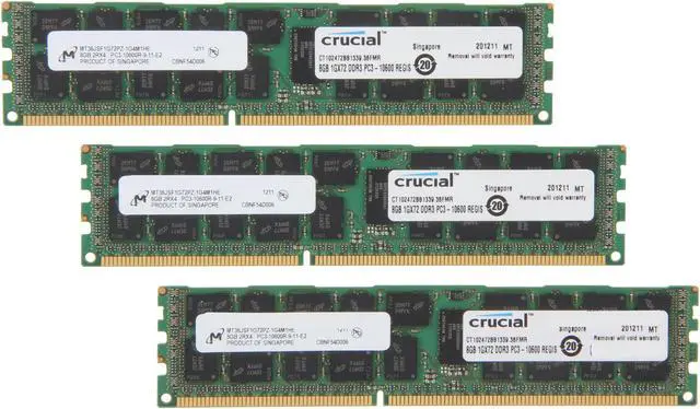 Main image of Crucial 24GB (3 x 8GB) ECC Registered DDR3 1333 (PC3 10600) Server Memory Model CT3KIT102472BB1339