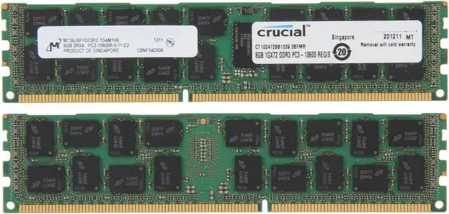 Alt view image 2 of 3 - Crucial 24GB (3 x 8GB) ECC Registered DDR3 1333 (PC3 10600) Server Memory Model CT3KIT102472BB1339