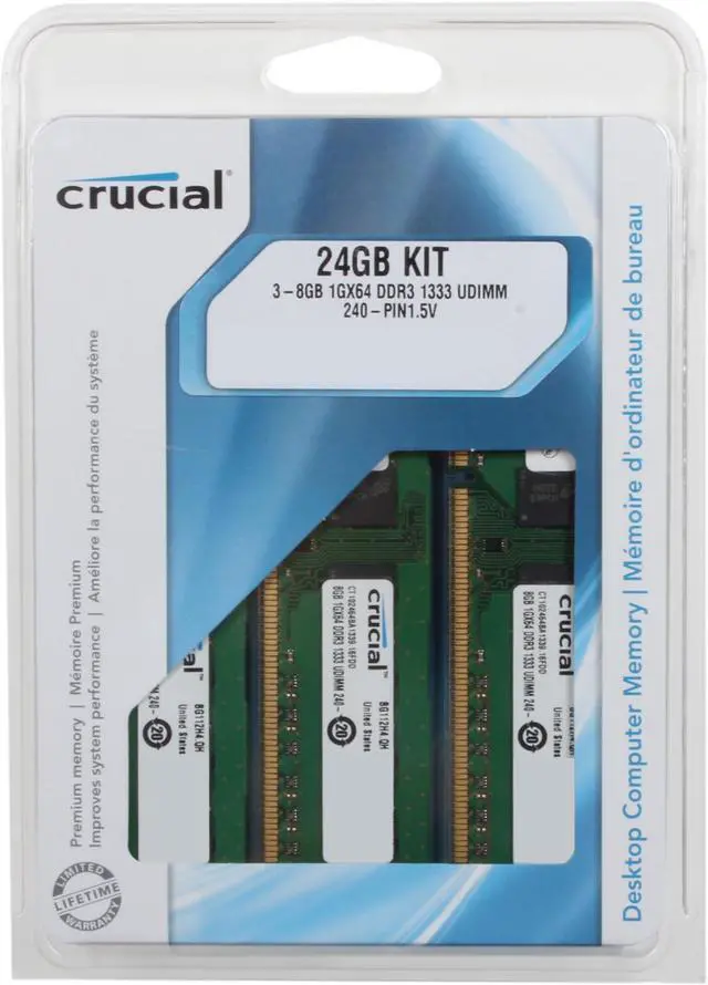 Alt view image 3 of 3 - Crucial 24GB (3 x 8GB) DDR3 1333 (PC3 10600) Desktop Memory Model CT3KIT102464BA1339