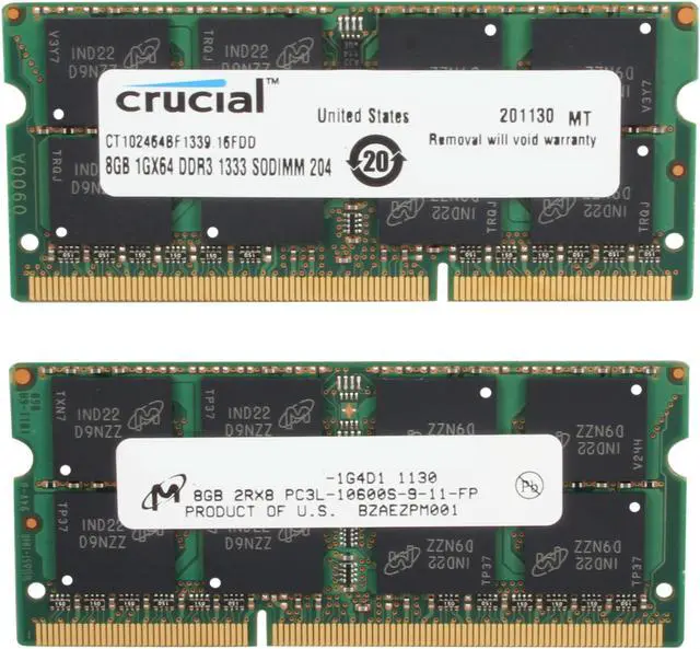 Alt view image 2 of 3 - Crucial 16GB (2 x 8GB) 204-Pin DDR3 SO-DIMM DDR3L 1333 (PC3L 10600) Laptop Memory Model CT2KIT102464BF1339