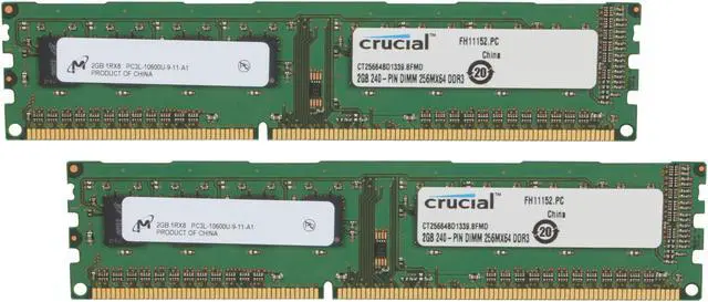 Main image of Crucial 4GB (2 x 2GB) DDR3L 1333 (PC3L 10600) Desktop Memory Model CT2KIT25664BD1339