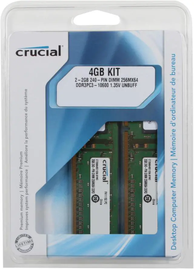 Alt view image 3 of 3 - Crucial 4GB (2 x 2GB) DDR3L 1333 (PC3L 10600) Desktop Memory Model CT2KIT25664BD1339