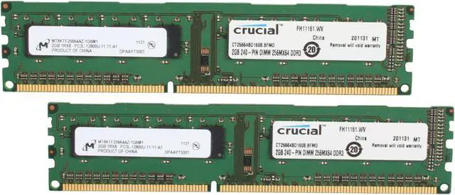 Main image of Crucial 4GB (2 x 2GB) DDR3L 1600 (PC3L 12800) Desktop Memory Model CT2KIT25664BD160B
