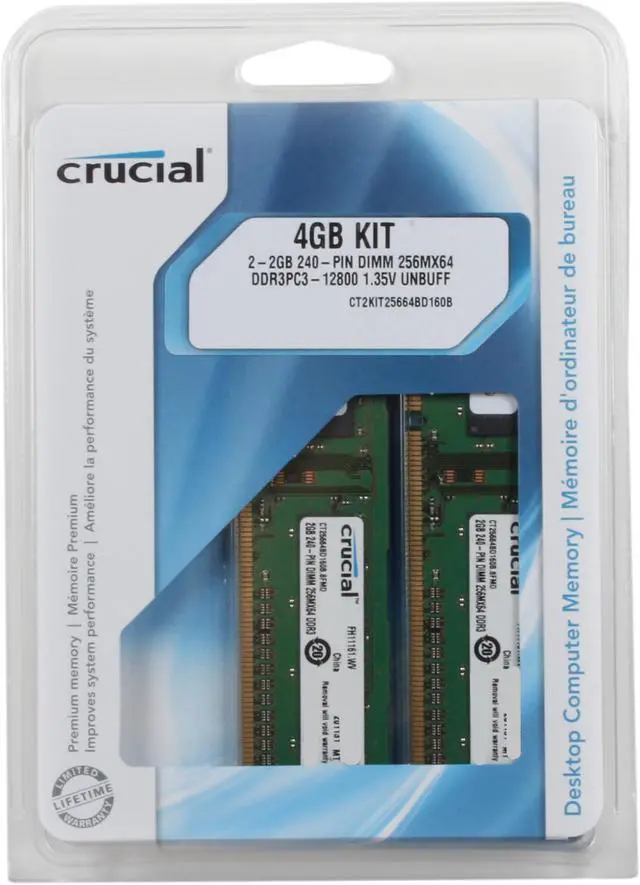 Alt view image 3 of 3 - Crucial 4GB (2 x 2GB) DDR3L 1600 (PC3L 12800) Desktop Memory Model CT2KIT25664BD160B