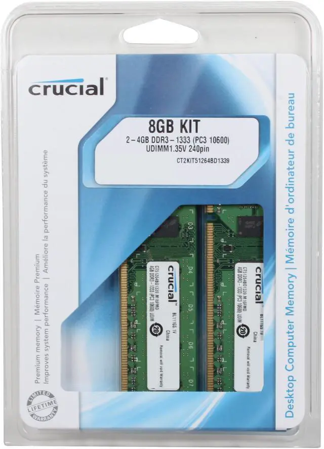 Alt view image 3 of 3 - Crucial 8GB (2 x 4GB) DDR3L 1333 (PC3L 10600) Desktop Memory Model CT2KIT51264BD1339
