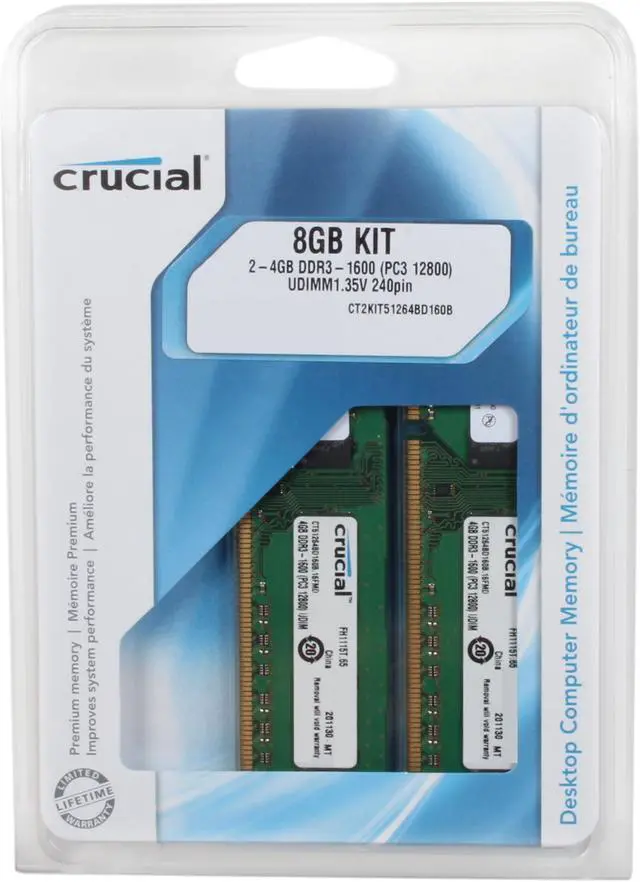 Alt view image 3 of 3 - Crucial 8GB (2 x 4GB) DDR3L 1600 (PC3L 12800) Desktop Memory Model CT2KIT51264BD160B