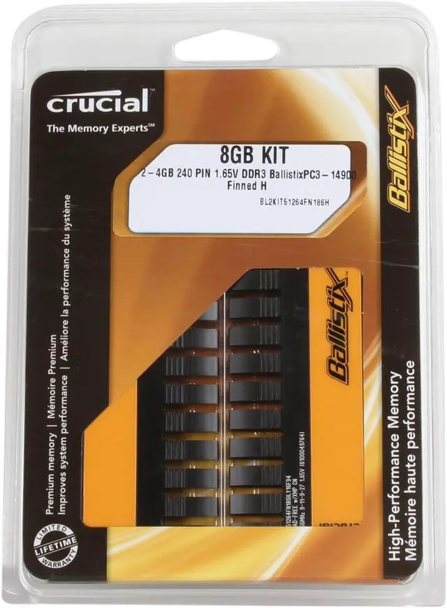 Alt view image 3 of 3 - Crucial Ballistix 8GB (2 x 4GB) DDR3 1866 (PC3 14900) Desktop Memory Model BL2KIT51264FN186H