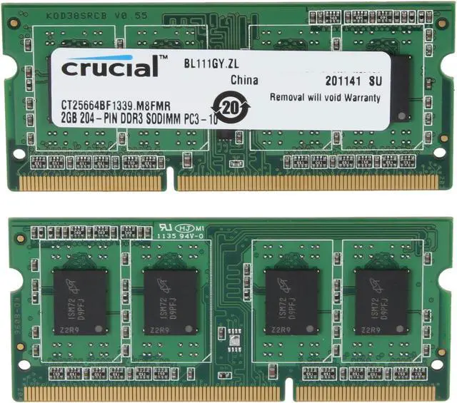 Alt view image 2 of 3 - Crucial 4GB (2 x 2GB) 204-Pin DDR3 SO-DIMM DDR3L 1333 (PC3L 10600) Laptop Memory Model CT2KIT25664BF1339