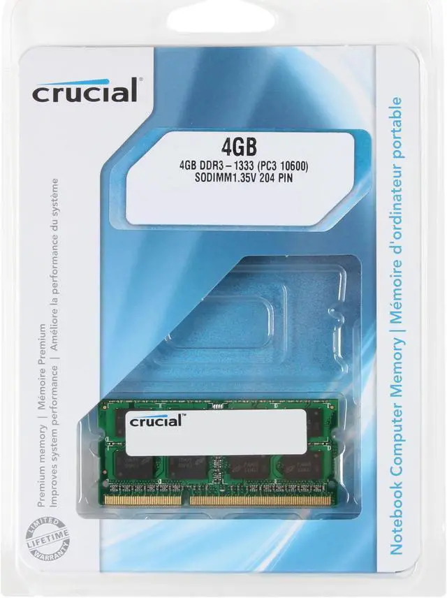 Alt view image 3 of 3 - Crucial 4GB 204-Pin DDR3 SO-DIMM DDR3L 1333 (PC3L 10600) Laptop Memory Model CT51264BF1339