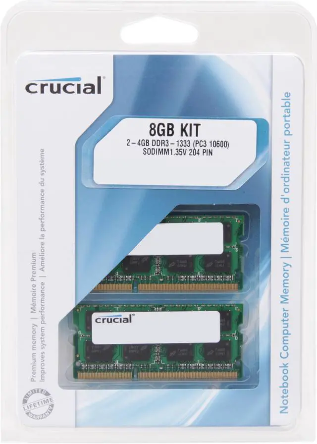 Alt view image 3 of 3 - Crucial 8GB (2 x 4GB) 204-Pin DDR3 SO-DIMM DDR3L 1333 (PC3L 10600) Laptop Memory Model CT2KIT51264BF1339