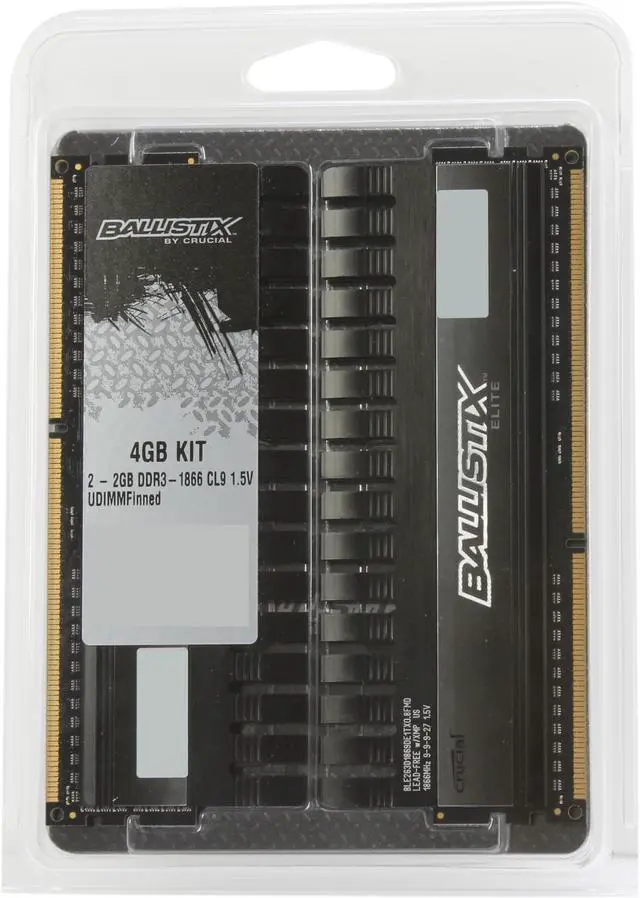 Alt view image 3 of 3 - Crucial Ballistix 4GB (2 x 2GB) DDR3 1866 (PC3 14900) Desktop Memory Model BLE2KIT2G3D1869DE1TX0