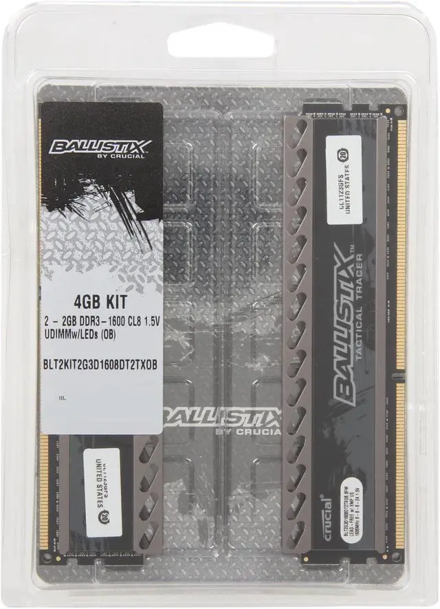 Alt view image 3 of 3 - Crucial Ballistix Tactical Tracer 4GB (2 x 2GB) DDR3 1600 (PC3 12800) Desktop Memory (with Orange/Blue Light) Model BLT2KIT2G3D1608DT2TXOB
