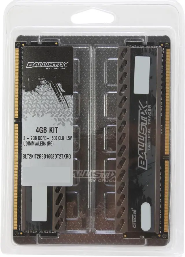 Alt view image 3 of 3 - Crucial Ballistix Tactical Tracer 4GB (2 x 2GB) DDR3 1600 (PC3 12800) Desktop Memory (with Red/Green Light) Model BLT2KIT2G3D1608DT2TXRG