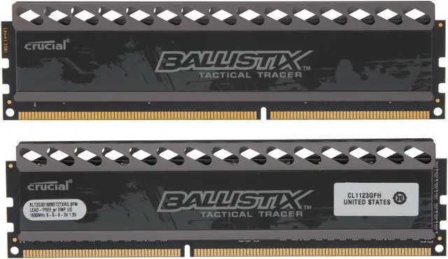 Alt view image 2 of 3 - Crucial Ballistix Tactical Tracer 6GB (3 x 2GB) DDR3 1600 (PC3 12800) Desktop Memory (with Red/Green Light) Model BLT3KIT2G3D1608DT2TXRG