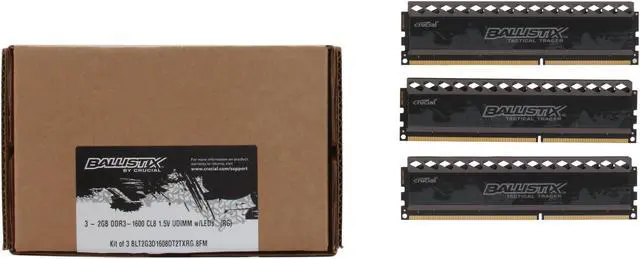 Alt view image 3 of 3 - Crucial Ballistix Tactical Tracer 6GB (3 x 2GB) DDR3 1600 (PC3 12800) Desktop Memory (with Red/Green Light) Model BLT3KIT2G3D1608DT2TXRG