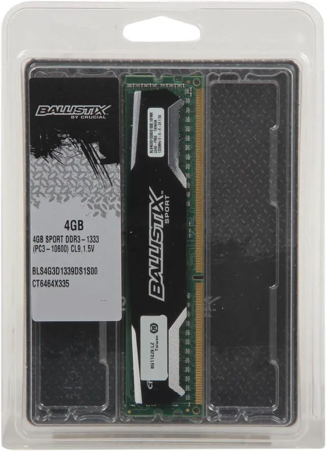 Alt view image 3 of 3 - Crucial Ballistix Sport 4GB DDR3 1333 (PC3 10600) Desktop Memory Model BLS4G3D1339DS1S00
