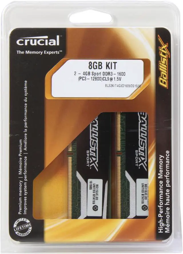 Alt view image 3 of 3 - Ballistix Sport 8GB (2 x 4GB) DDR3 1600 (PC3 12800) Desktop Memory Model BLS2KIT4G3D1609DS1S00