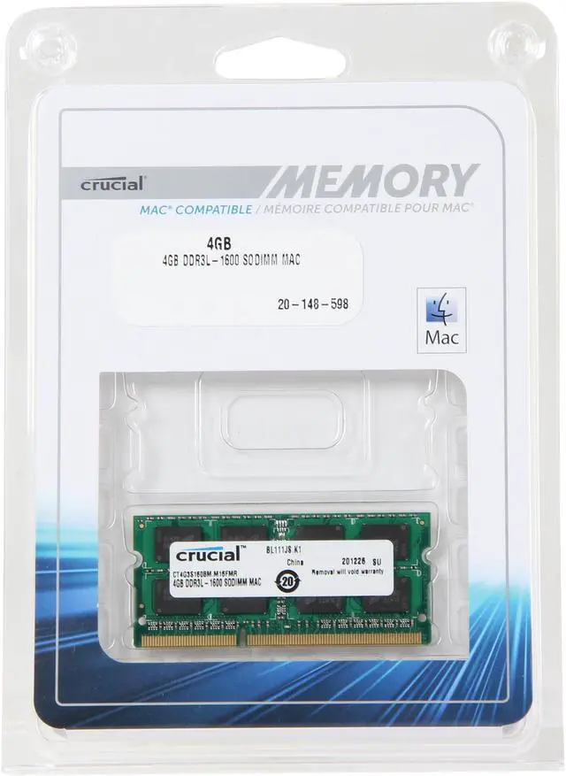 Alt view image 3 of 3 - Crucial 4GB DDR3 1600 (PC3 12800) Memory for Apple Model CT4G3S160BM