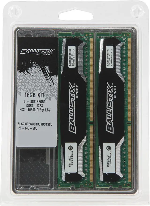Alt view image 3 of 3 - Crucial Ballistix Sport 16GB (2 x 8GB) DDR3 1333 (PC3 10600) Desktop Memory Model BLS2KIT8G3D1339DS1S00