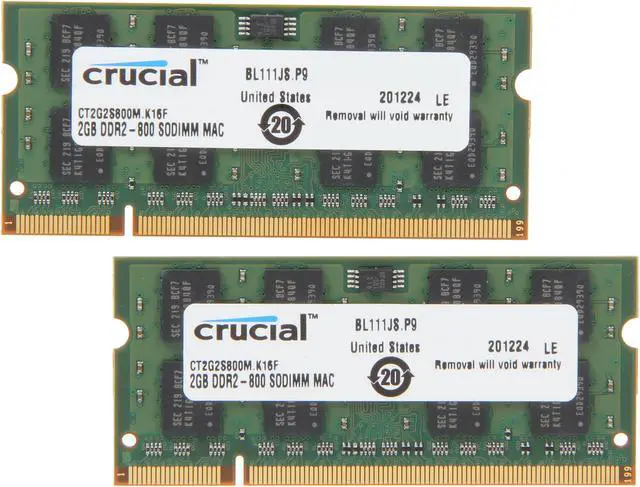 Main image of Crucial Mac Series 4GB (2 x 2GB) DDR2 800 (PC2 6400) Memory for Apple Model CT2K2G2S800M