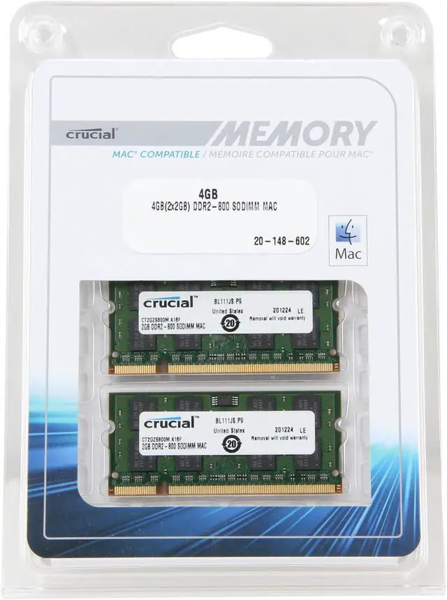Alt view image 3 of 3 - Crucial Mac Series 4GB (2 x 2GB) DDR2 800 (PC2 6400) Memory for Apple Model CT2K2G2S800M