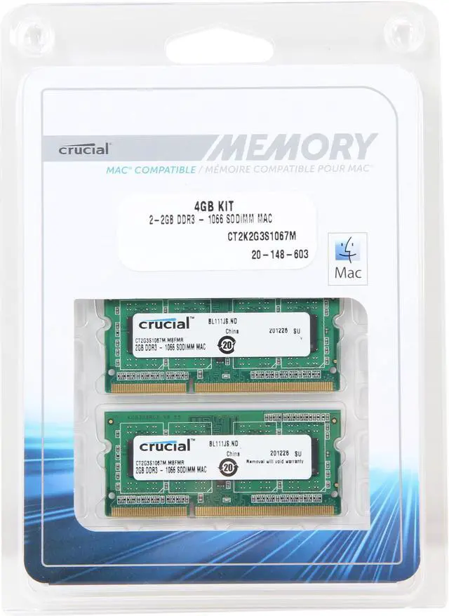 Alt view image 3 of 3 - Crucial 4GB (2 x 2GB) DDR3 1066 (PC3 8500) Unbuffered Memory for Apple Model CT2K2G3S1067M