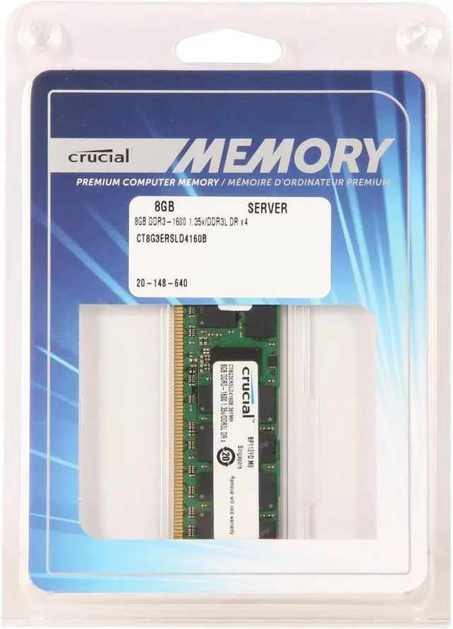 Alt view image 3 of 3 - Crucial 8GB ECC Registered DDR3 1600 (PC3 12800) Server Memory Model CT8G3ERSLD4160B