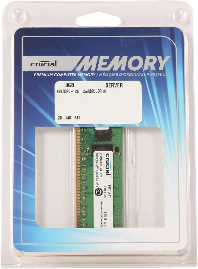 Alt view image 3 of 3 - Crucial 8GB ECC Registered DDR3 1333 (PC3 10600) Server Memory Model CT8G3ERSLD81339