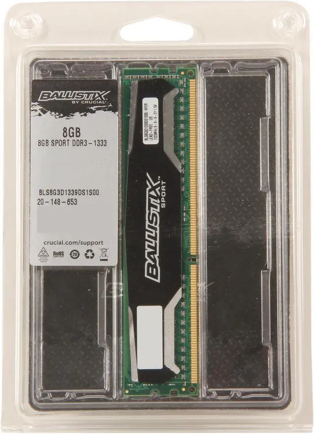Alt view image 3 of 3 - Crucial Ballistix Sport 8GB DDR3 1333 (PC3 10600) Desktop Memory Model BLS8G3D1339DS1S00