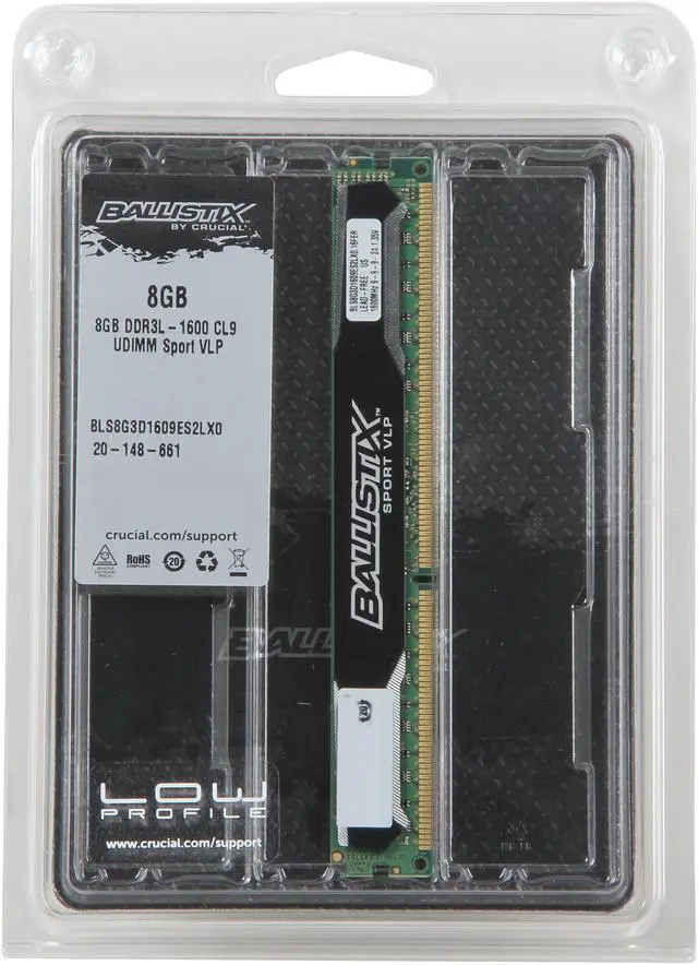 Alt view image 3 of 3 - Crucial Ballistix Sport 8GB DDR3L 1600 (PC3L 12800) Low Profile Desktop Memory Model BLS8G3D1609ES2LX0