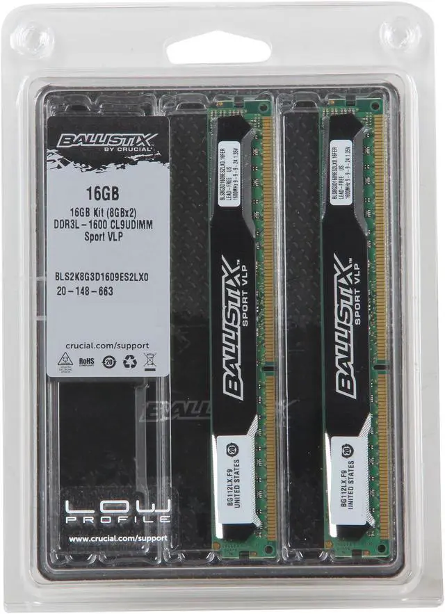 Alt view image 3 of 3 - Crucial Ballistix Sport 16GB (2 x 8GB) DDR3L 1600 (PC3L 12800) Low Profile Desktop Memory Model BLS2K8G3D1609ES2LX0