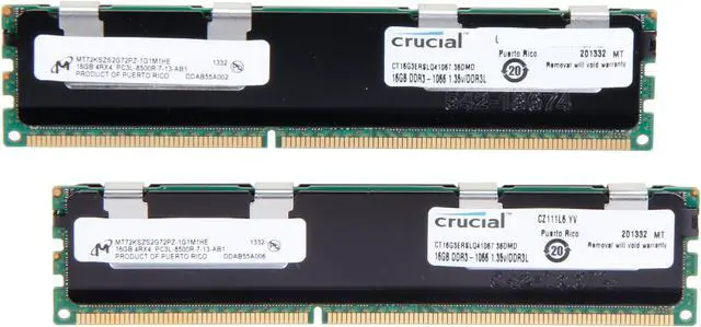 Main image of Crucial 32GB (2 x 16GB) ECC Registered DDR3 1066 (PC3 8500) Server Memory Model CT2K16G3ERSLQ41067