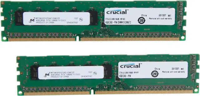 Main image of Crucial 8GB (2 x 4GB) ECC Unbuffered DDR3 1600 (PC3 12800) Server Memory Model CT2KIT51272BD160B