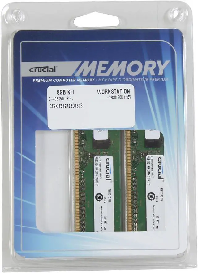 Alt view image 3 of 3 - Crucial 8GB (2 x 4GB) ECC Unbuffered DDR3 1600 (PC3 12800) Server Memory Model CT2KIT51272BD160B