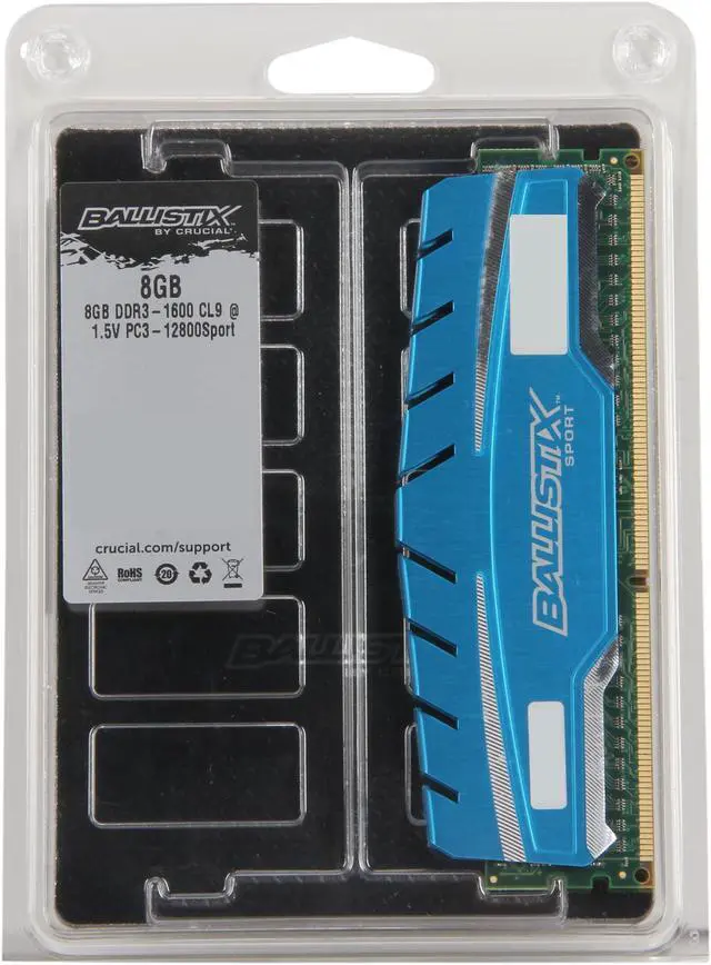 Alt view image 3 of 3 - Ballistix Sport XT 8GB DDR3 1600 (PC3 12800) Desktop Memory Model BLS8G3D169DS3