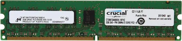 Main image of Crucial 2GB ECC Unbuffered DDR2 800 (PC2 6400) Server Memory Model CT25672AA80EA