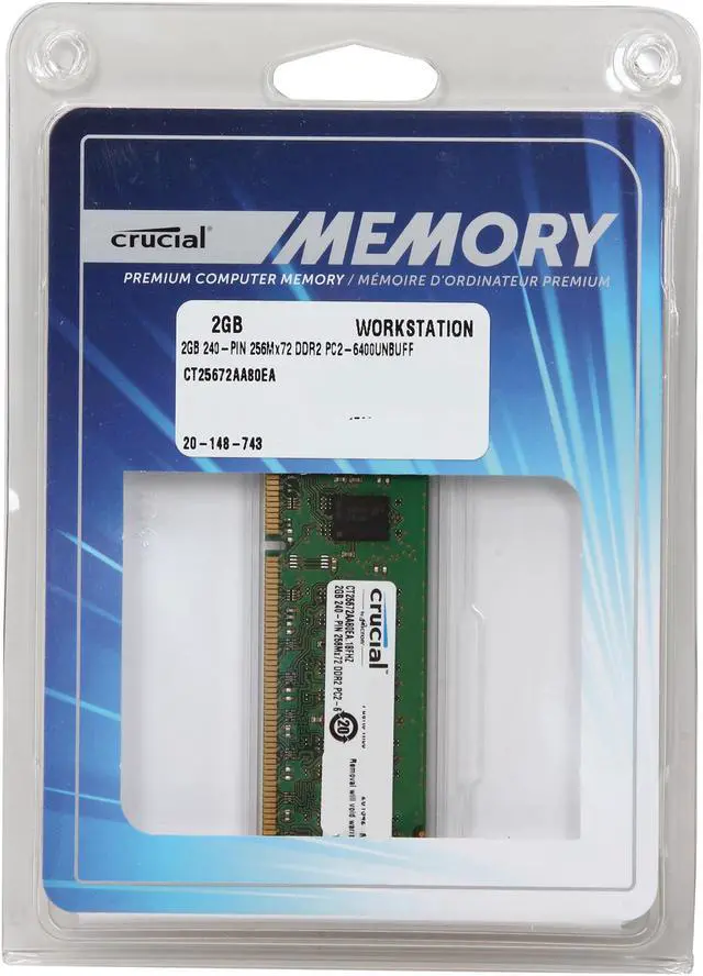 Alt view image 3 of 3 - Crucial 2GB ECC Unbuffered DDR2 800 (PC2 6400) Server Memory Model CT25672AA80EA