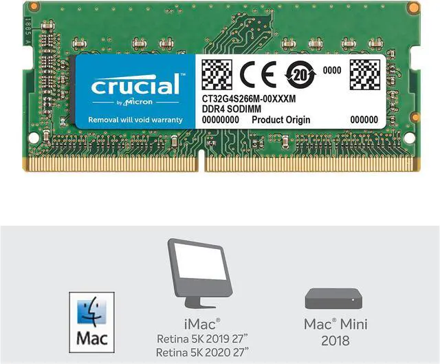 Alt view image 2 of 2 - Crucial 32GB DDR4 2666 (PC4 21300) Unbuffered Laptop Memory for Mac Model CT32G4S266M