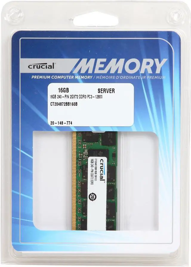 Alt view image 2 of 2 - Crucial 16GB ECC Registered DDR3 1600 (PC3 12800) Server Memory Model CT204872BB160B
