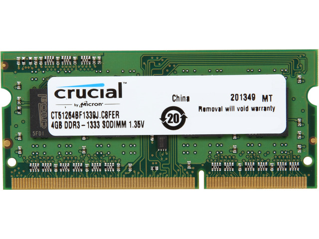 thumbnail image 2 of Crucial 4GB DDR3L SODIMM – PC3L-12800S 1600MHz, 204-Pin, Laptop RAM Memory 2 of 4