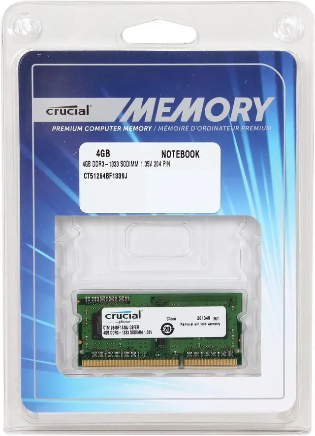 Alt view image 3 of 3 - Crucial 4GB 204-Pin DDR3 SO-DIMM DDR3L 1600 (PC3L 12800) Laptop Memory Model CT51264BF1339